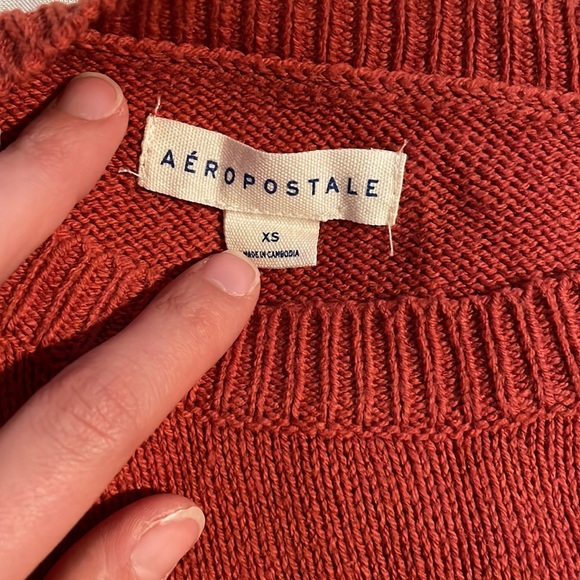 XS Aeropostale orange/red-ish sweater w/ open shoulders and criscross down arms - Picture 5 of 5